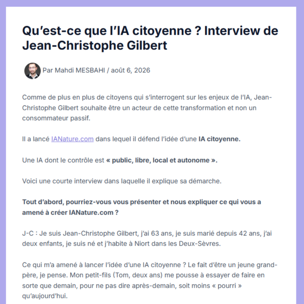 « Qu'est-ce que l'IA citoyenne ? Interview de Jean-Christophe Gilbert » — Définition IA, par Mahdi Mesbahi.
